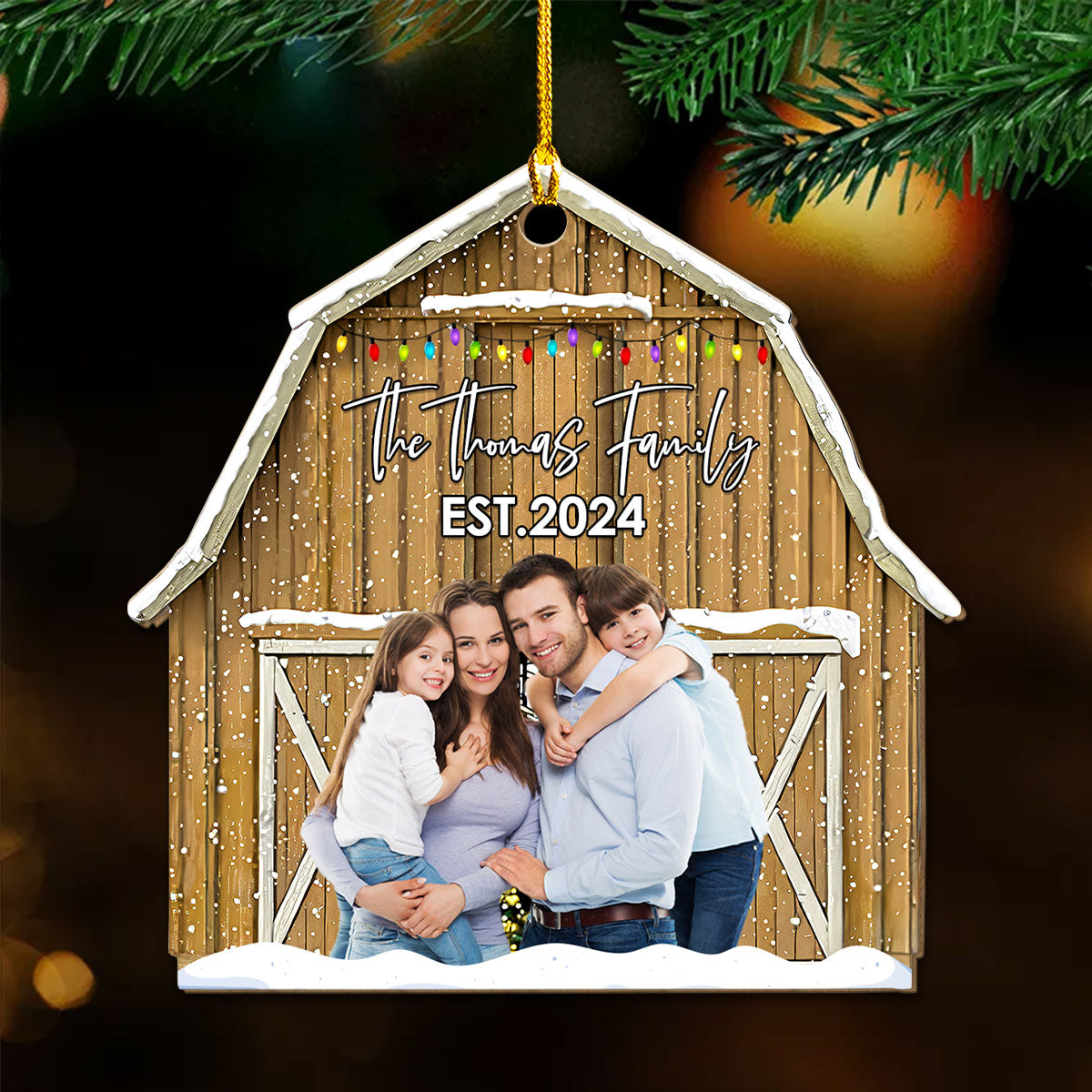 Custom Photo Family Ornament, Christmas Gift for Family Members • Christmas In The Barn - Personalized Wood Ornament