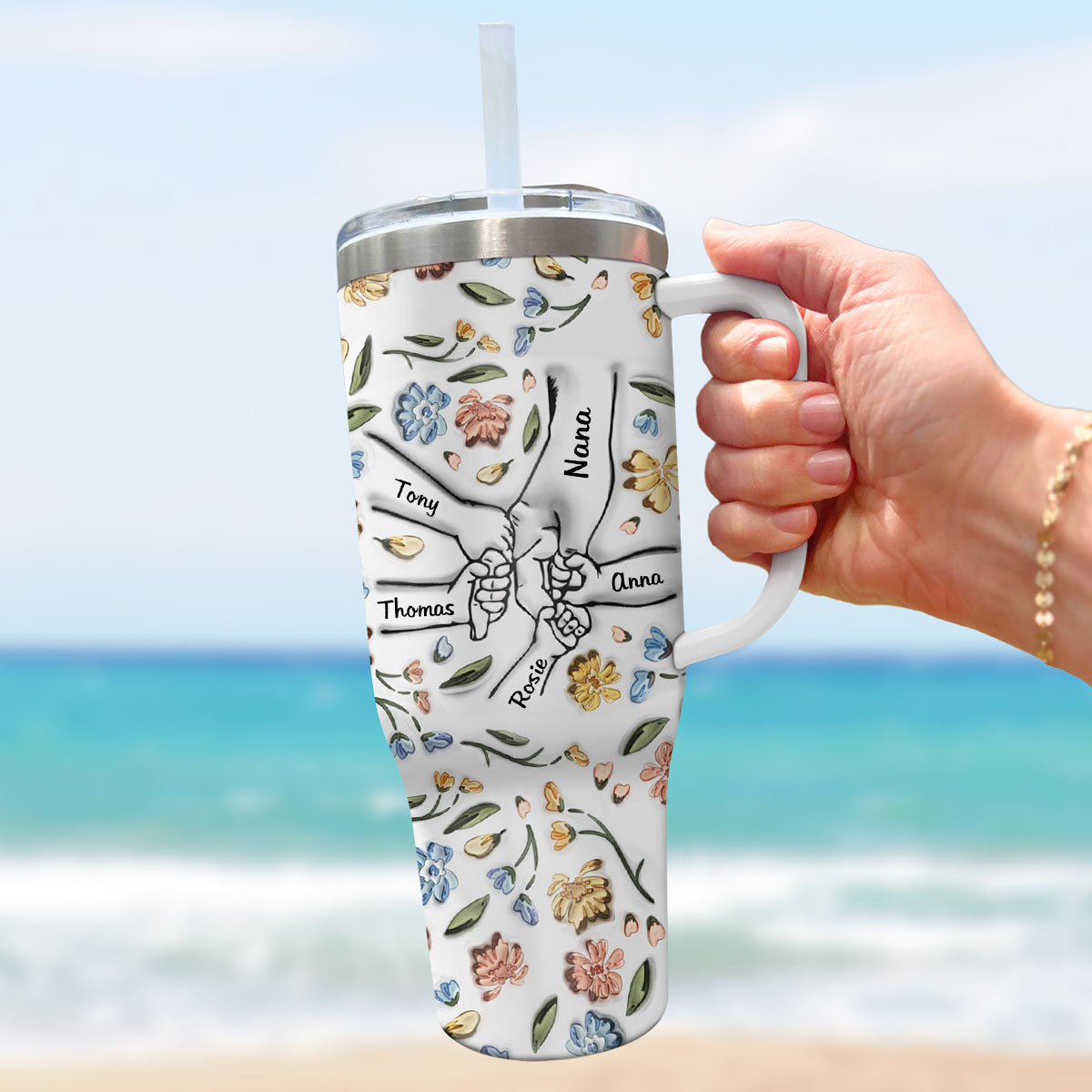 Custom Christmas Birthday Gifts For Mom • Hand In Hand, I Will Always Protect You - Personalized 3D Inflated Effect Printed 40 Oz Tumbler