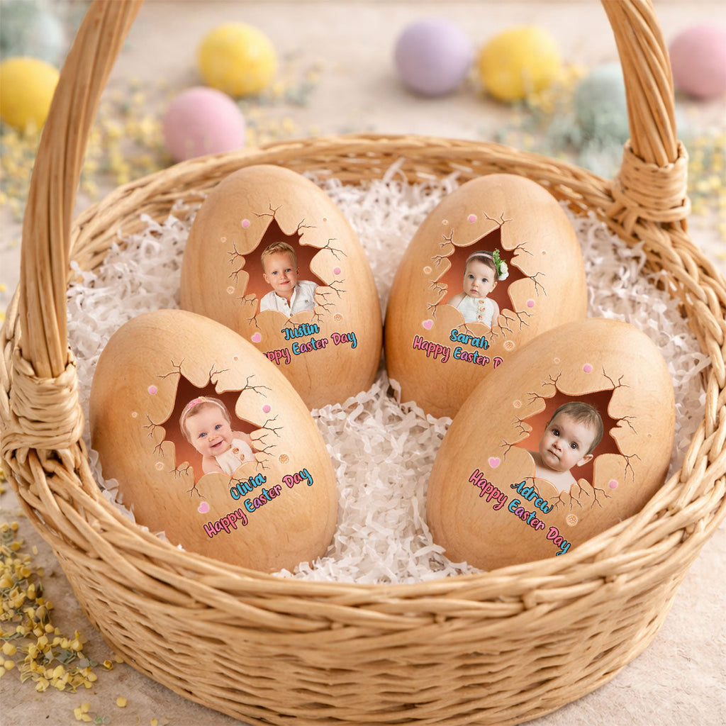 Photo Happy Easter Day - Personalized Wooden Egg Shaker