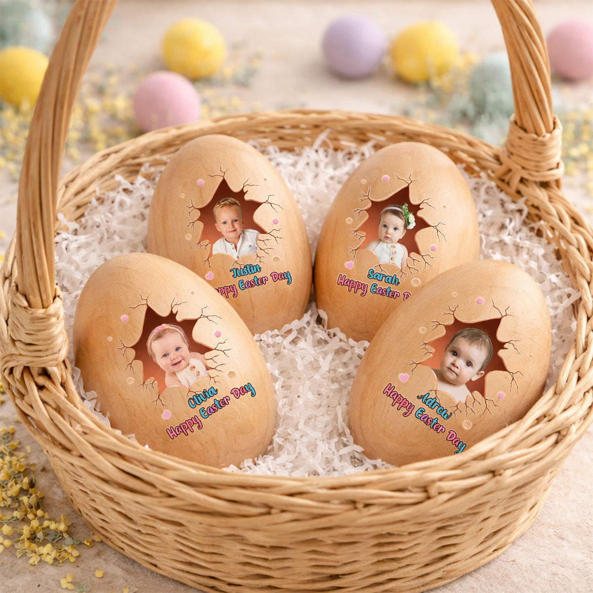 Photo Happy Easter Day - Personalized Wooden Egg Shaker