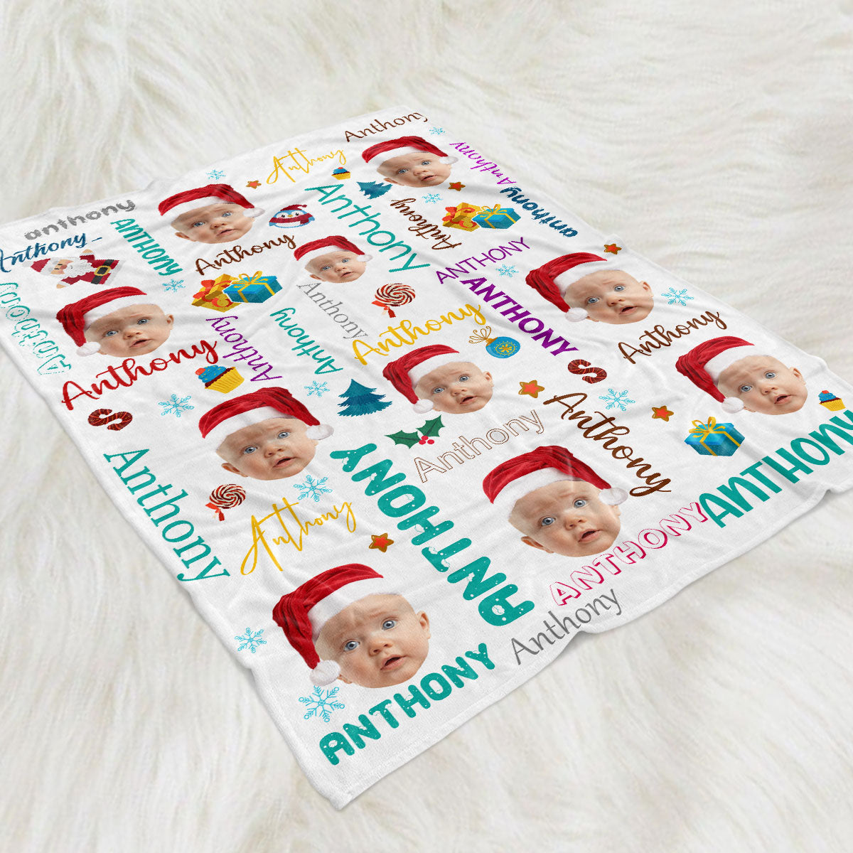 Baby Christmas Photo - Personalized Fleece Blanket