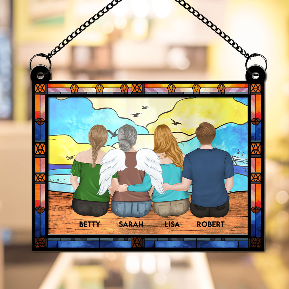 Custom Hanging Decor for Mom Daughter, Mother's Day Birthday Gifts • Mom And Children Sitting On The Beach - Personalized Suncatcher