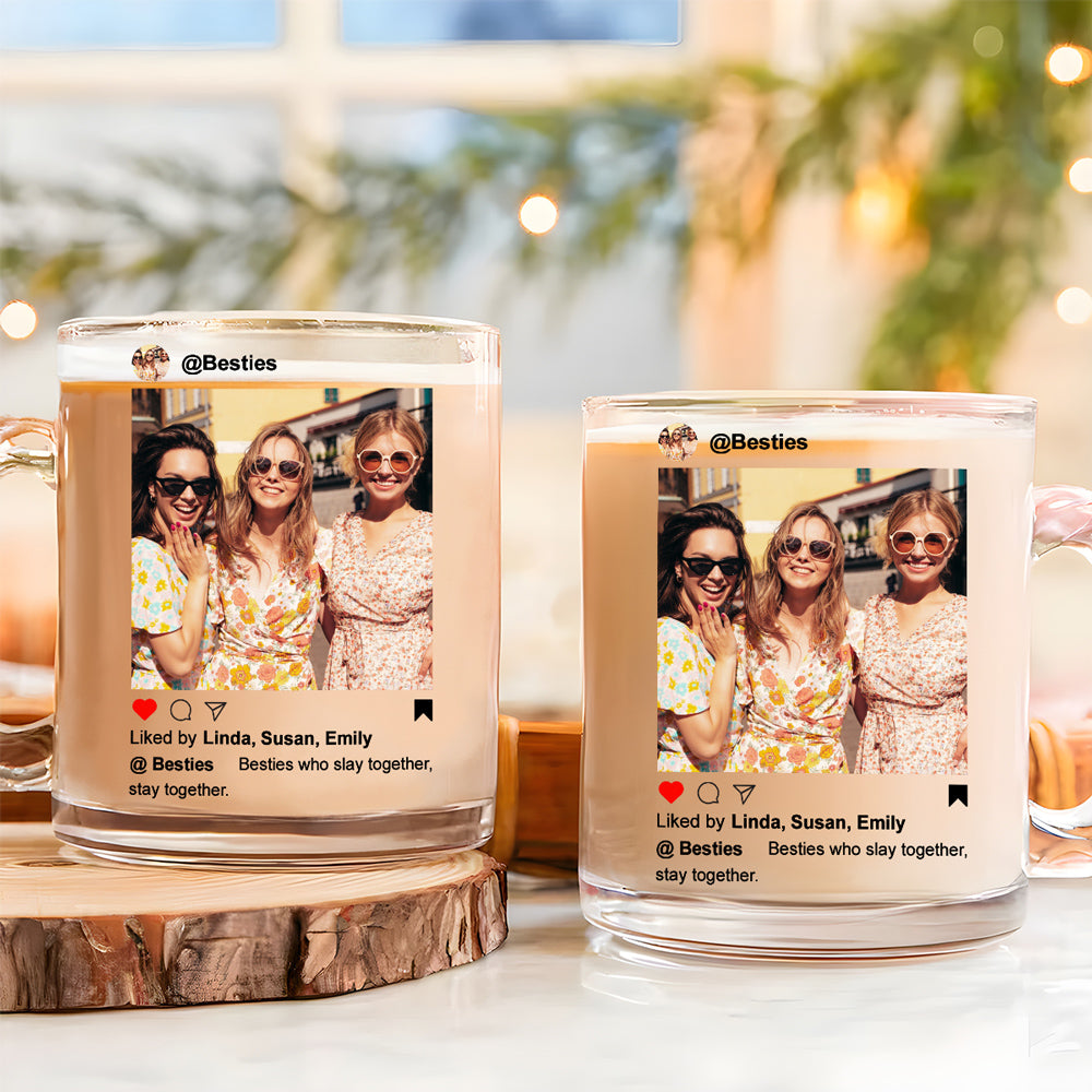 Custom Photo Best Friend, Christmas & Birthday Friendship Keepsake Gift • Besties Slay Together - Personalized Glass Mug