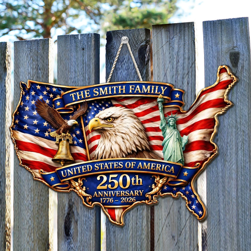 Custom Family Patriotic Hanging Decor, 4th of July • Anniversary 250 - Personalized Wood Sign