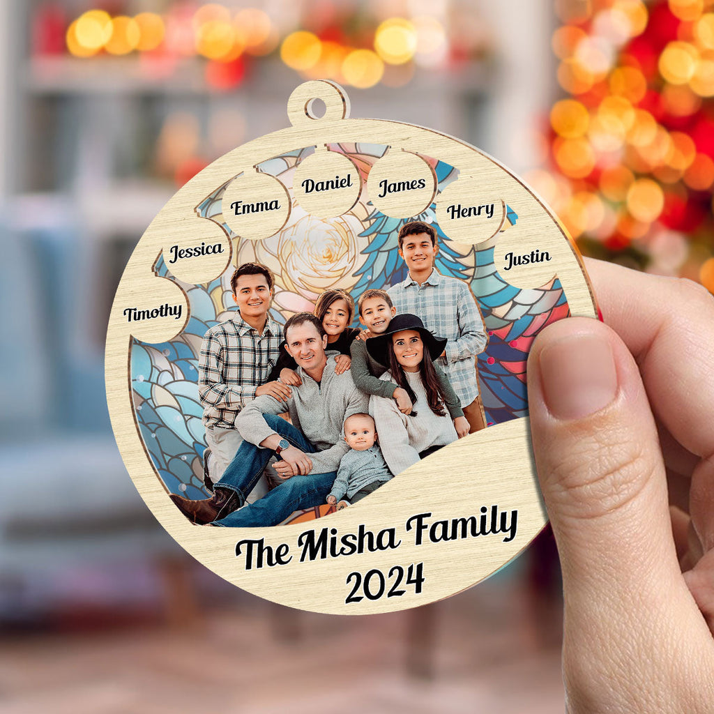Custom Photo Family Ornament, Christmas Gift for Family Members • Family Christmas - Personalized Suncatcher Ornament