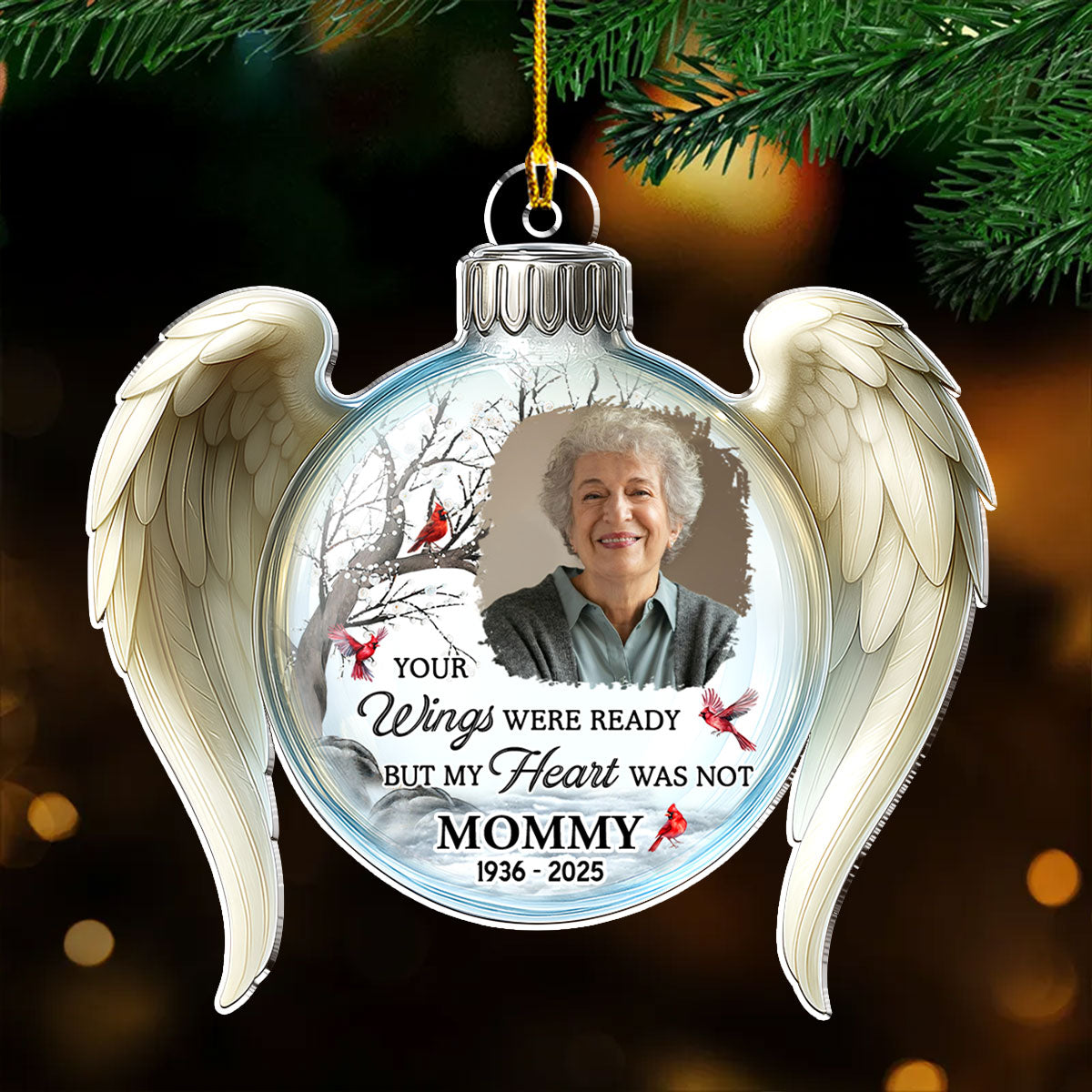 Custom Photo Memorial Christmas Ornament, Sympathy Keepsake • Your Love Still Lives Here - Personalized Acrylic Ornament
