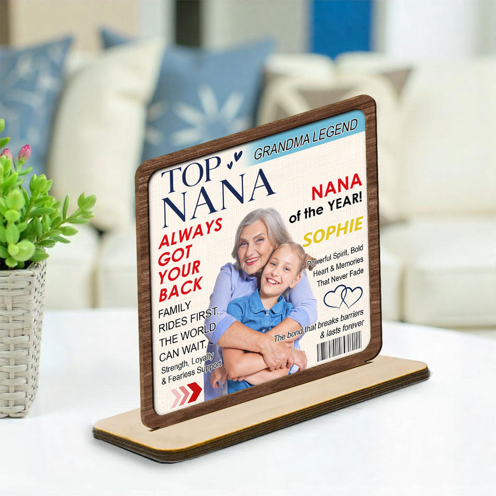 Custom Decor for Mom, Special Gift for Mother • Top Grandma - Personalized 2-Layer Wood Plaque With Flat Base