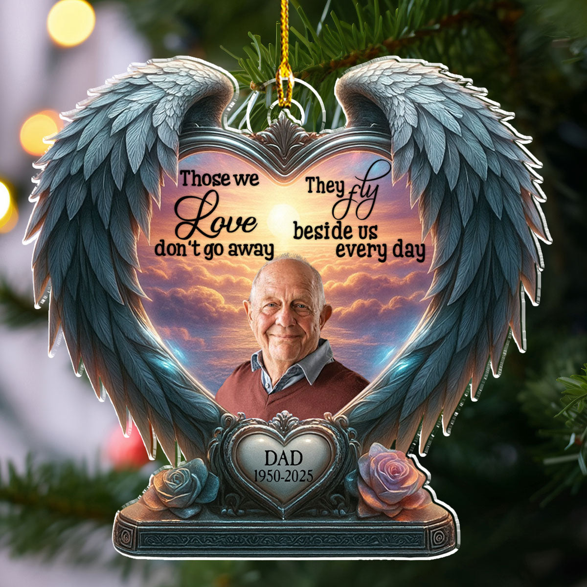 Custom Photo Memorial Christmas Ornament, Sympathy Keepsake • Beside Us Everyday - Personalized Acrylic Ornament