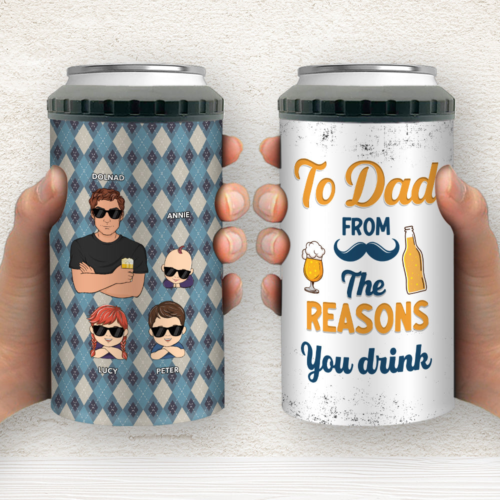Custom Christmas Birthday Gifts For Dad • To Dad From The Reasons You Drink - Personalized Can Cooler Tumbler