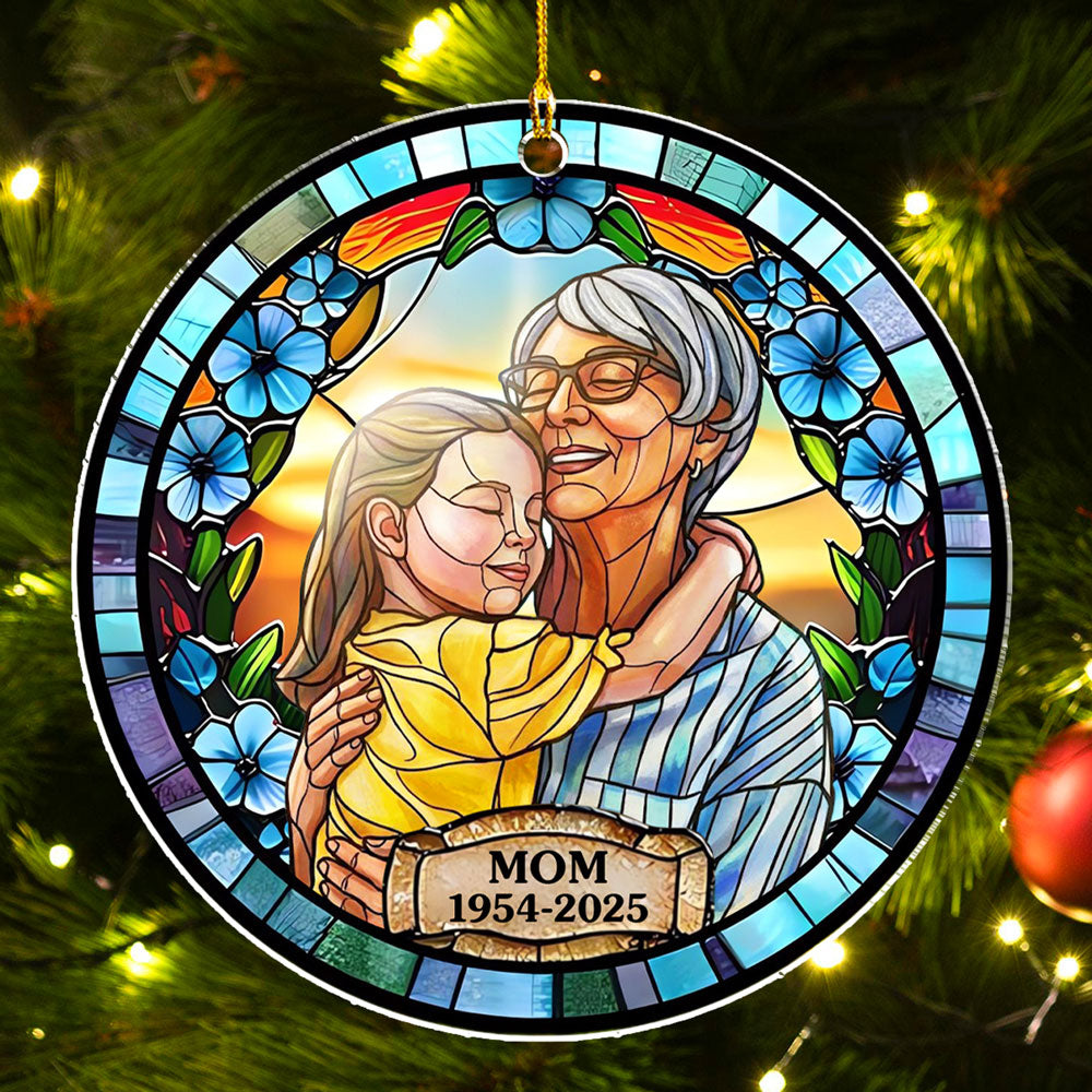 Custom Photo Memorial Christmas Ornament, Sympathy Keepsake • Loss Keepsake Portrait Stained Glass - Personalized Acrylic Ornament