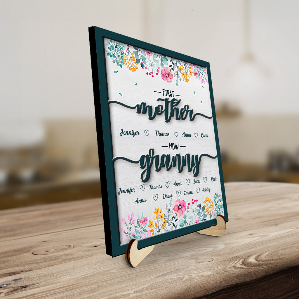 Custom Mother's Day Decor, Gift for Mom & Grandma • First Mom Now Great Grandma - Personalized Wooden Plaque
