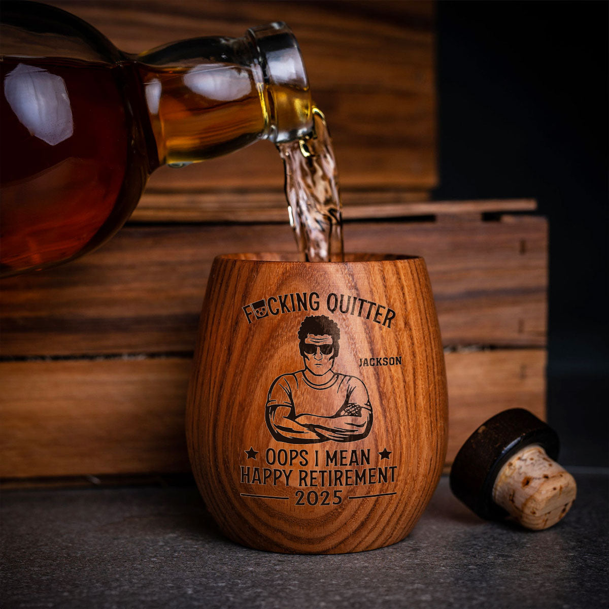 Happy Retirement - Personalized Wooden Whiskey Glass