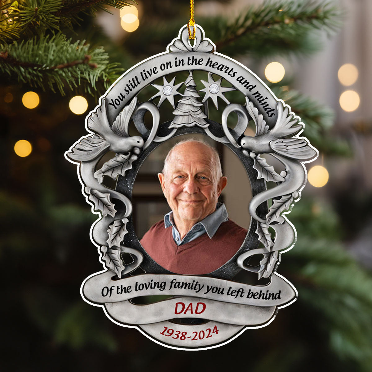 Custom Photo Memorial Christmas Ornament, Sympathy Keepsake • There Is A Little Bit Of Heaven In Our Home - Personalized Acrylic Ornament