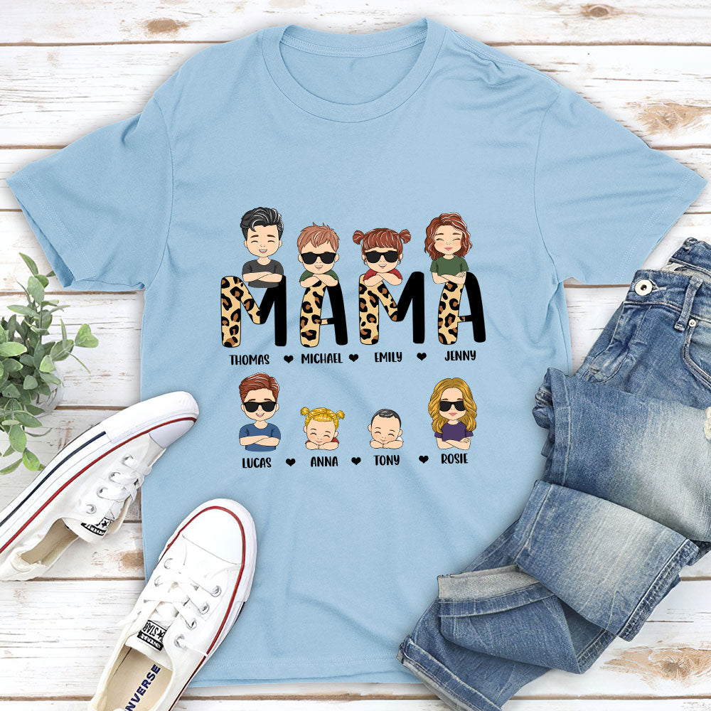 Custom Christmas & Birthday Gift for Grandpa & Grandma • Leopard Momma Title - Personalized Unisex T-shirt