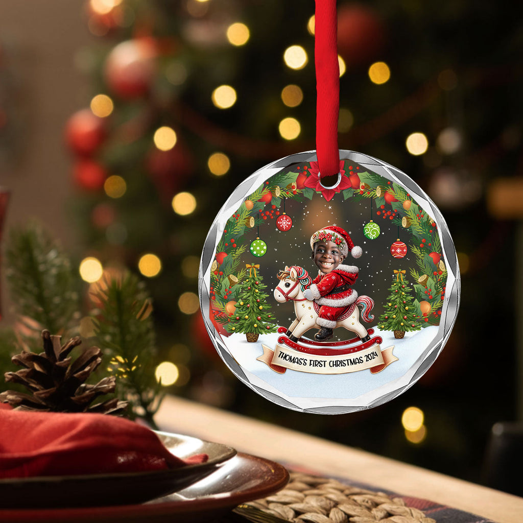 Custom Photo Baby First Christmas Ornament for New Parents • First Christmas Of Baby - Personalized Glass Ornament