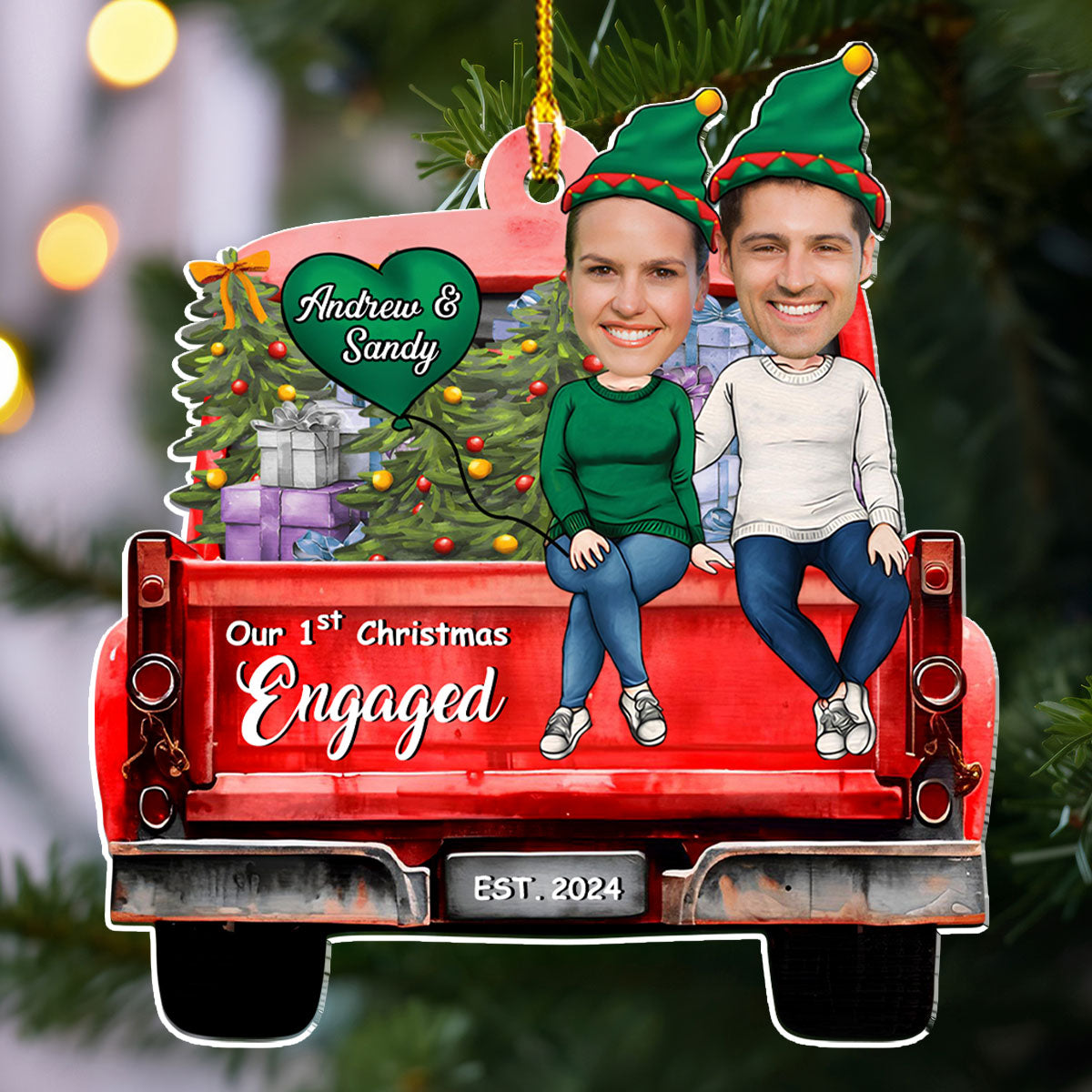 Custom Photo First Christmas Ornament Married, Gift for Newlyweds • Couple Photo 1st Christmas - Personalized Acrylic Ornament