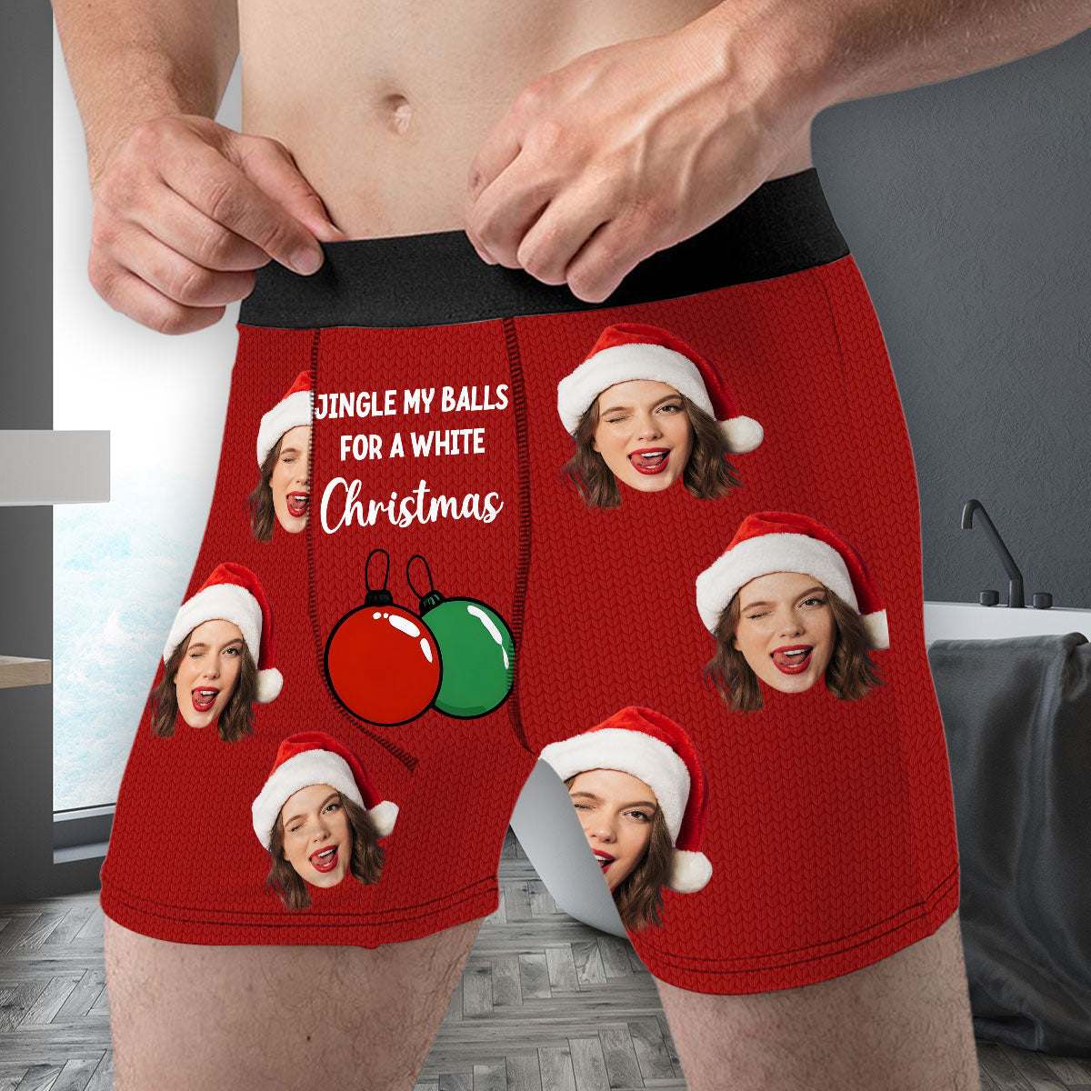 White Christmas With Me - Personalized Photo Men's Boxer Briefs
