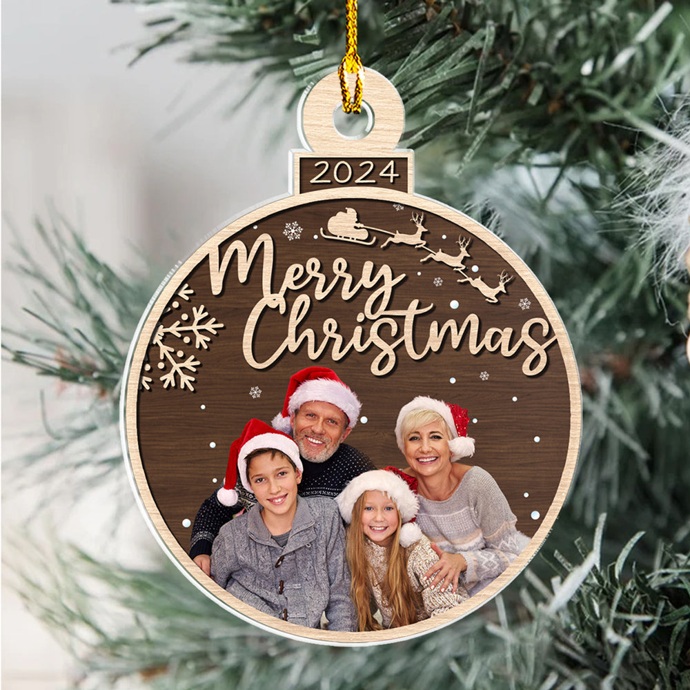 Custom Photo Family Ornament, Christmas Gift for Family Members • Holiday Heart - Personalized Acrylic Ornament