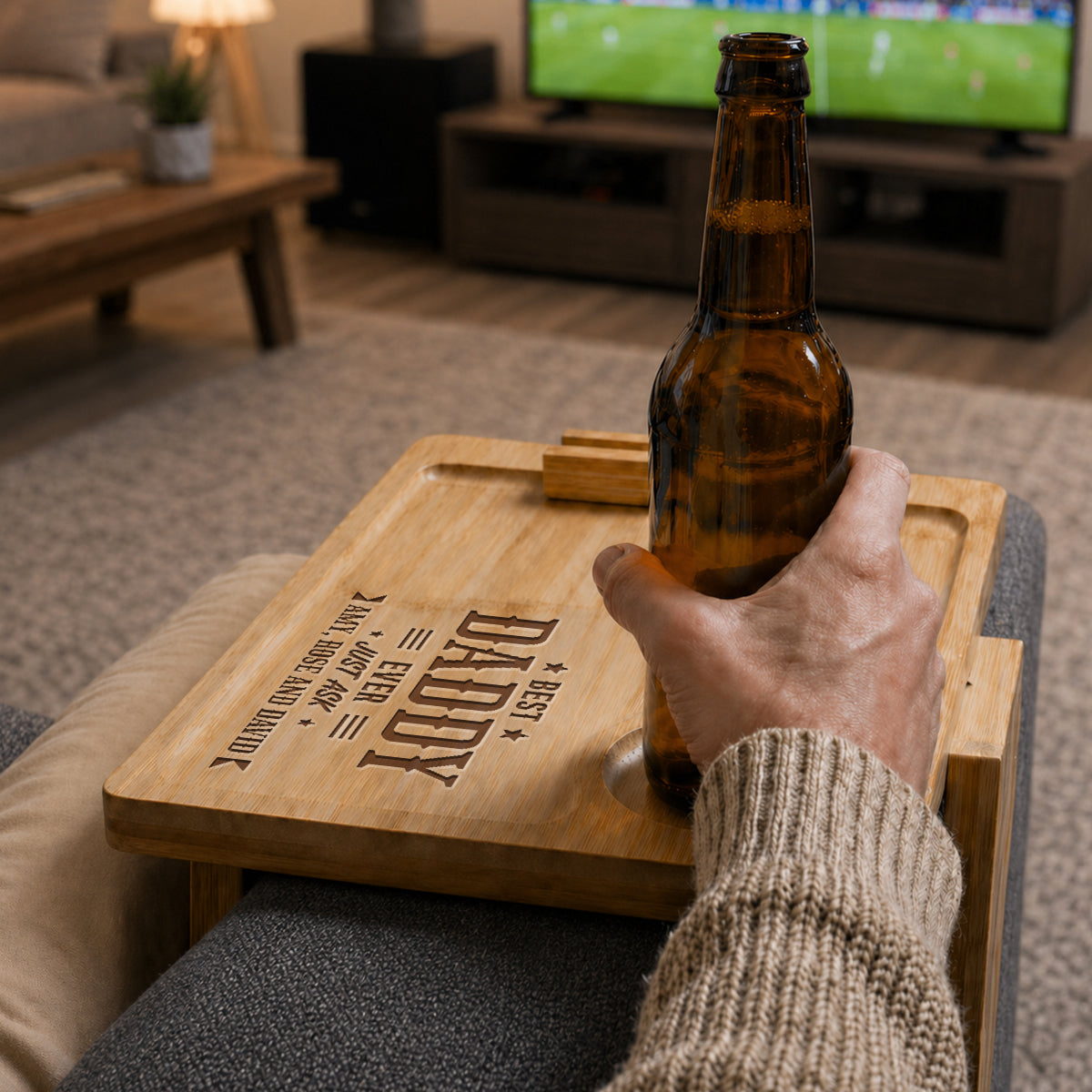 Best Daddy Ever - Personalized Engraved Wooden Couch Arm Table