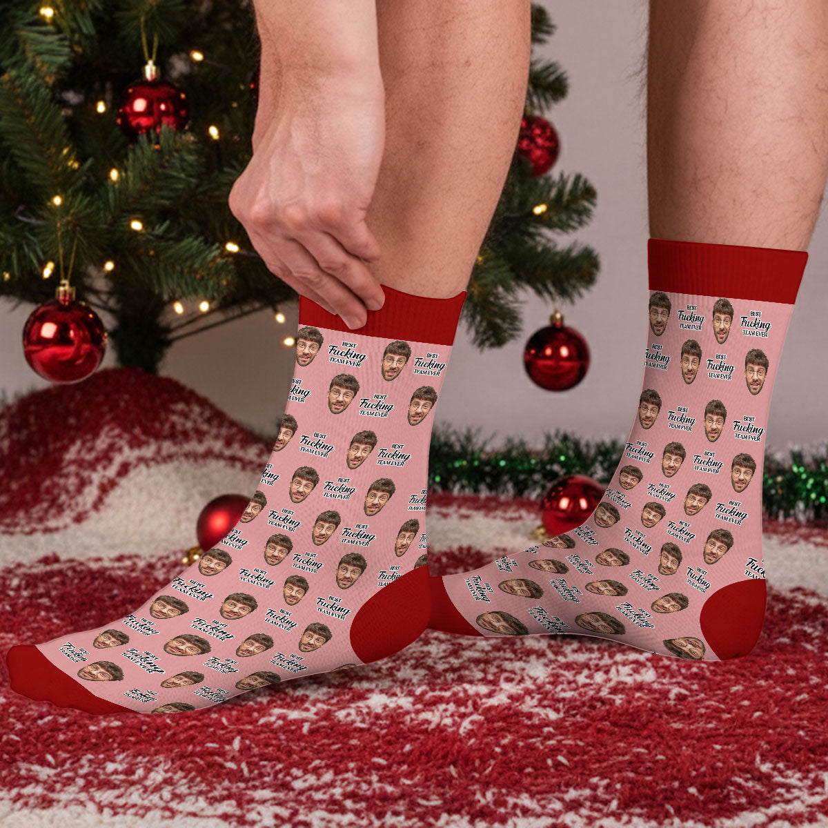 Custom Photo Funny Footwear, Christmas Birthday Gift For Coworkers • Best F Team Ever - Personalized Crew Socks