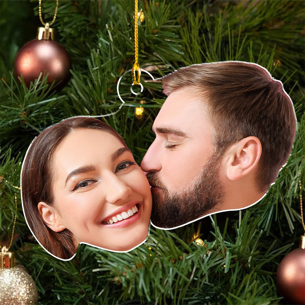 Custom Photo Couple Christmas Ornament, Anniversary Gift • Funny Face Christmas - Personalized Acrylic Ornament