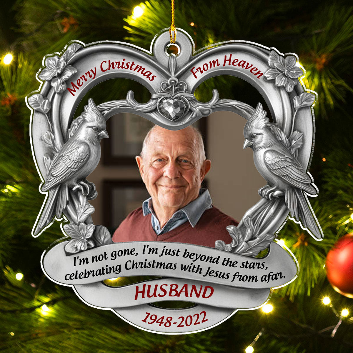 Custom Photo Memorial Christmas Ornament, Sympathy Keepsake • Christmas With Jesus Forever - Personalized Acrylic Ornament