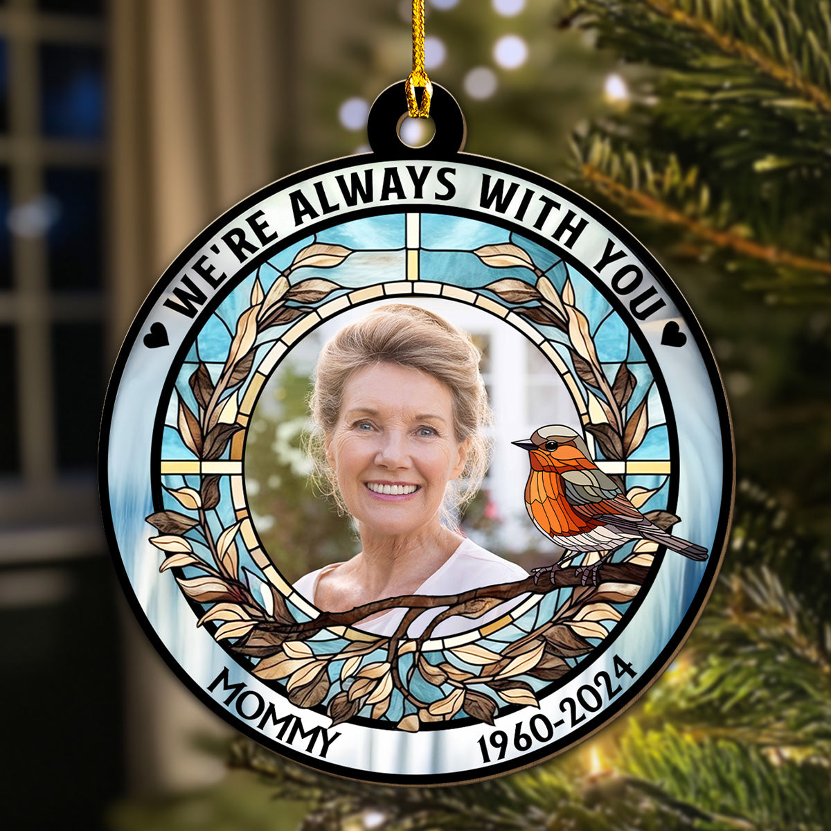 Custom Photo Memorial Christmas Ornament, Sympathy Keepsake • Forever In My Heart - Personalized Wood Ornament