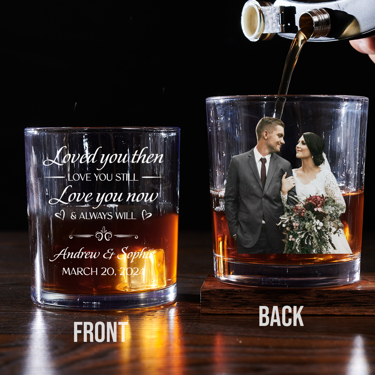 Custom Photo Christmas Anniversary Birthday Drinkware Gifts for Couple • Love You Now And Always Will - Personalized Whiskey Glass