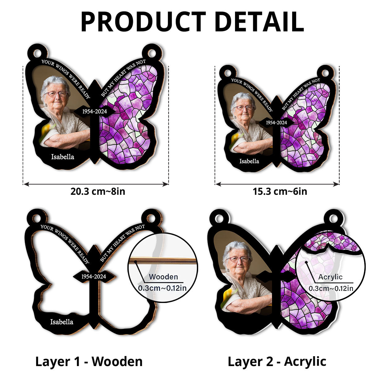 Custom Photo Memorial Hanging Decor, Remembrance Keepsake • Photo Your Wings Were Ready - Personalized Suncatcher
