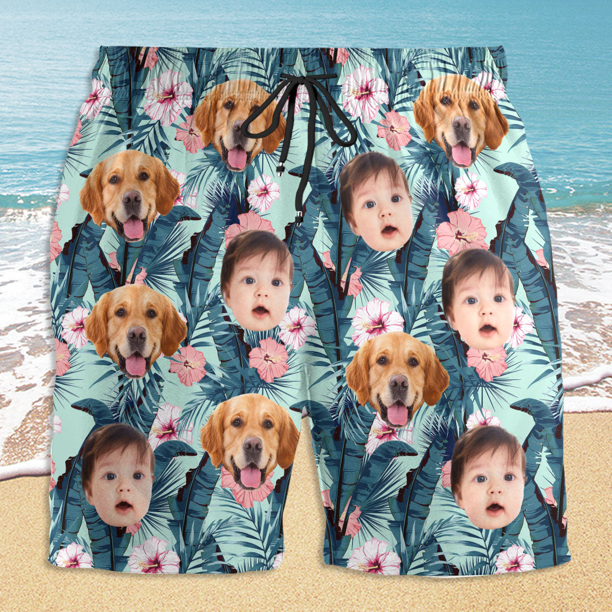 Custom Photo Men's Swim Trunks, Birthday & Summer Gift • Photo Tropical Vibes Only - Personalized Beach Shorts