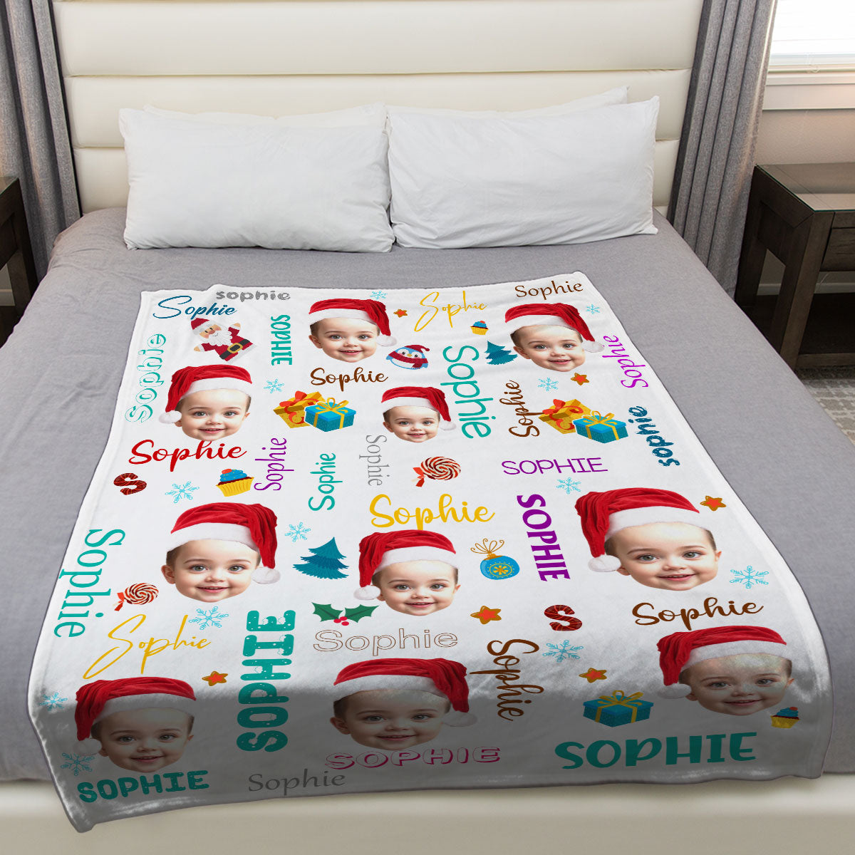 Baby Christmas Photo - Personalized Fleece Blanket