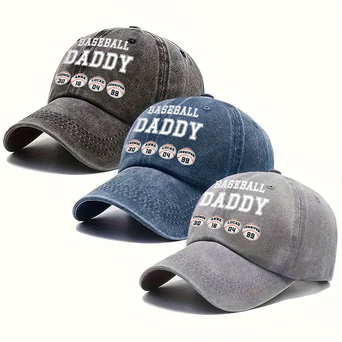 Custom Christmas Headwear Birthday Gifts for Dad • Baseball Dad - Personalized Vintage Washed Denim Cap