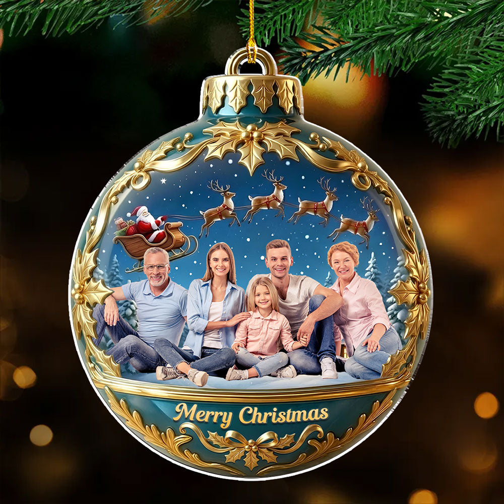 Custom Photo Family Ornament, Christmas Gift for Family Members • Have A Holly Jolly Christmas - Personalized 3D Effect Acrylic Ornament