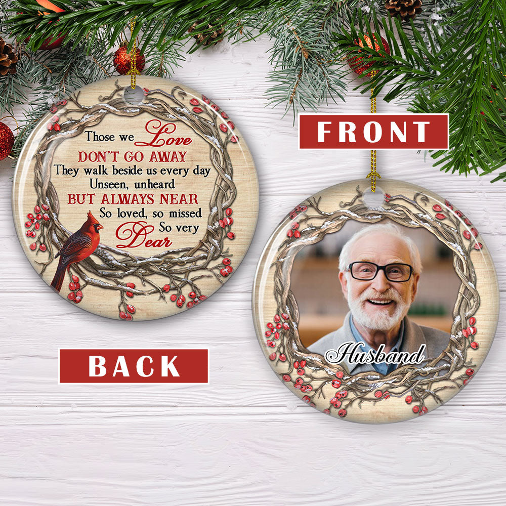 Custom Memorial Christmas Ornament, Sympathy Keepsake •  So Loved, So Missed - Personalized Photo Circle Ceramic Ornament
