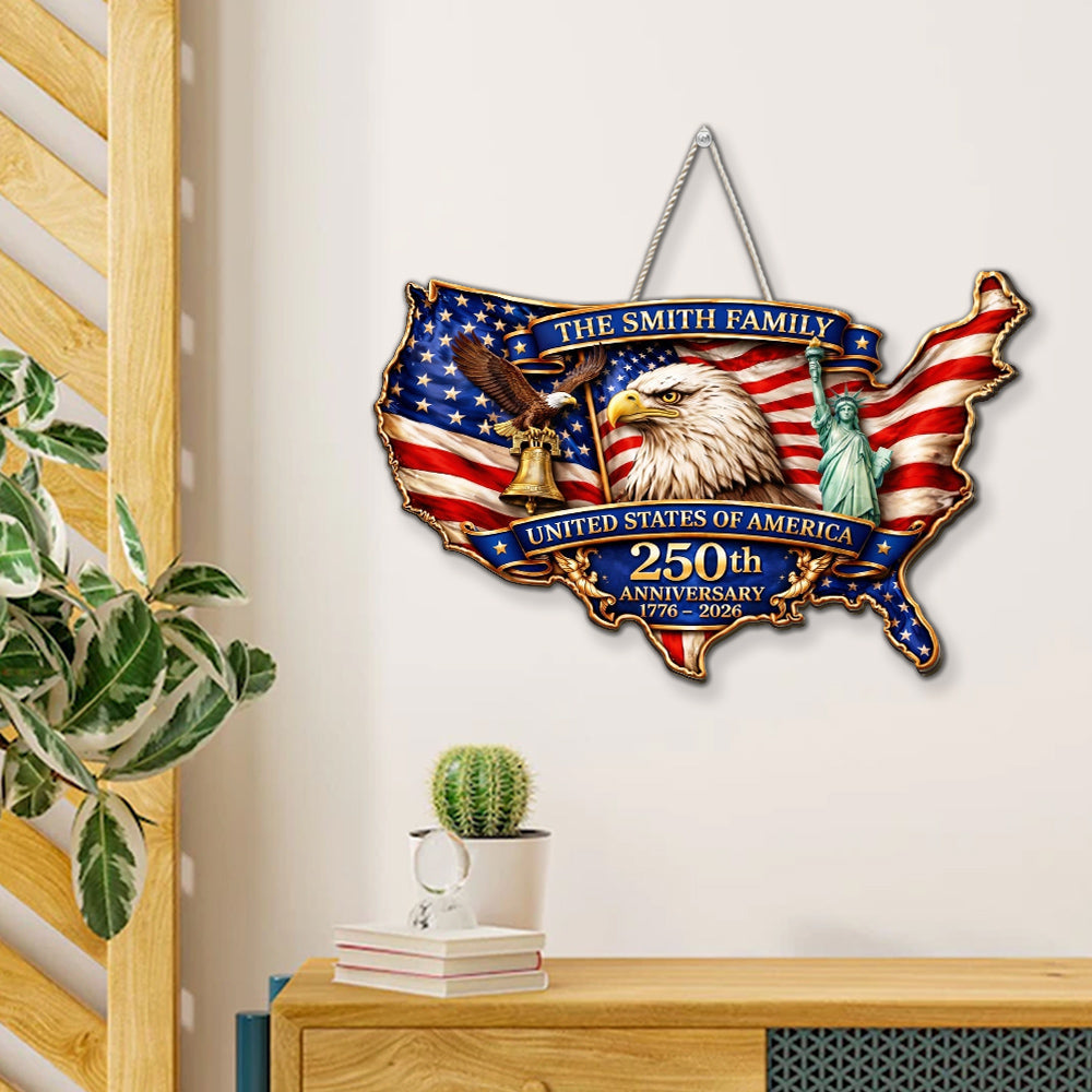 Custom Family Patriotic Hanging Decor, 4th of July • Anniversary 250 - Personalized Wood Sign