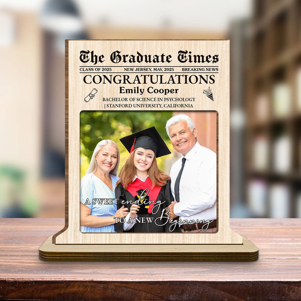 Custom Decor, Christmas Birthday Anniversary Gift Keepsake • The Graduate Times - Personalized 2-Layer Wood Plaque With Flat Base