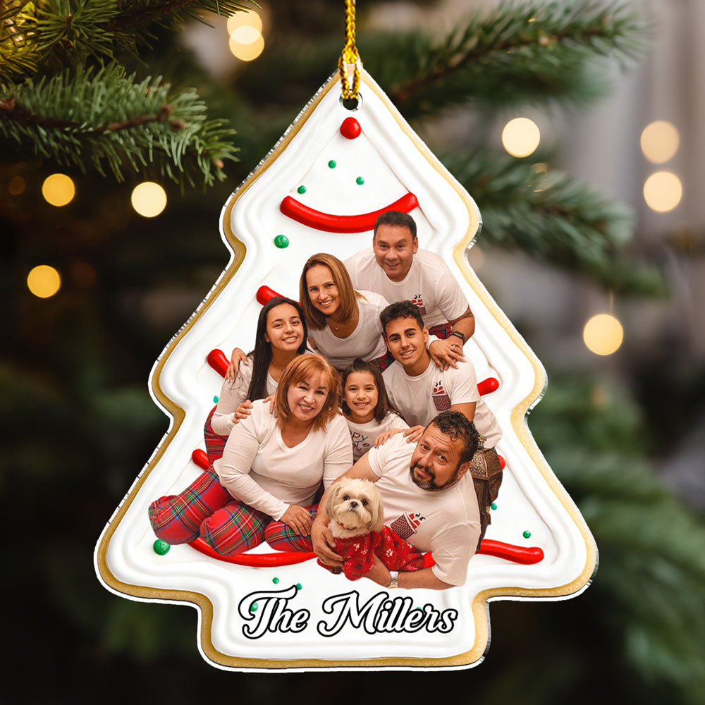 Custom Photo Family Ornament, Christmas Gift for Family Members • Christmas Tree Cake Photo - Personalized Acrylic Ornament