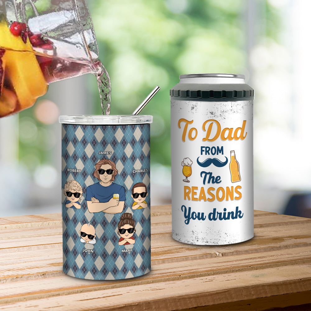 Custom Christmas Birthday Gifts For Dad • To Dad From The Reasons You Drink - Personalized Can Cooler Tumbler