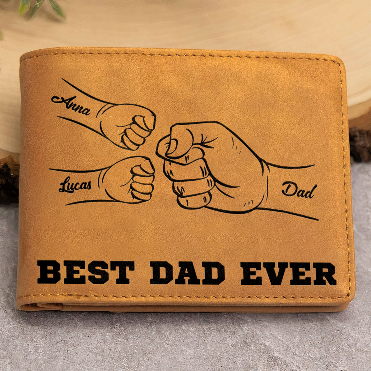 Fist Bump Dad - Personalized Men Leather Wallet