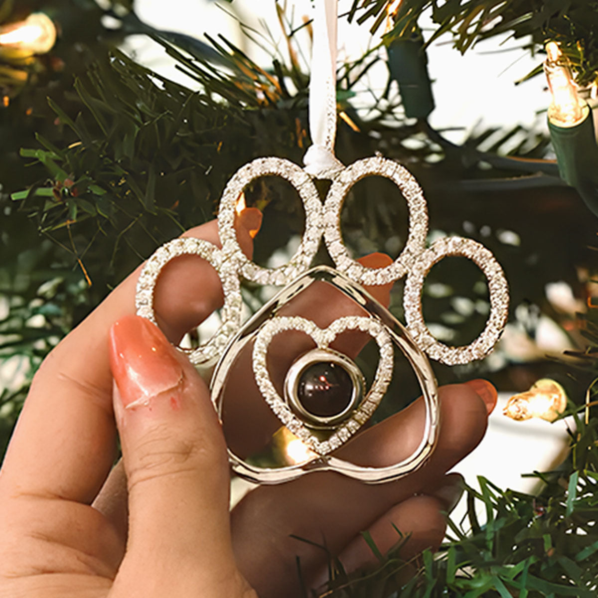 Custom Photo Keepsake Christmas Ornament • You Left Your Paw Prints On My Heart - Personalized Photo Pet Paw Projection Ornament