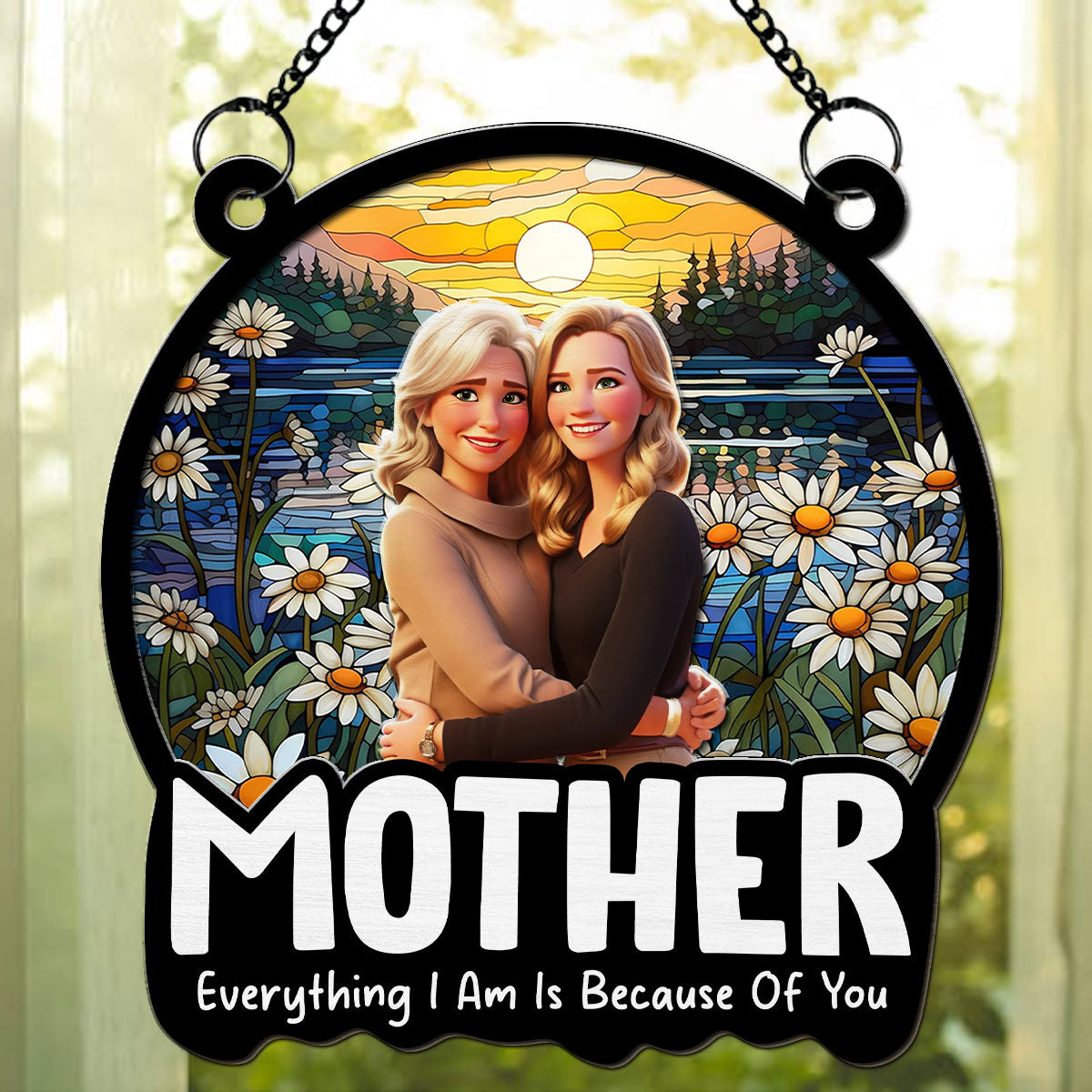 Custom Photo Hanging Decor for Mom Daughter, Mother's Day Birthday Gifts • Everything I Am Is Because Of You - Personalized Suncatcher