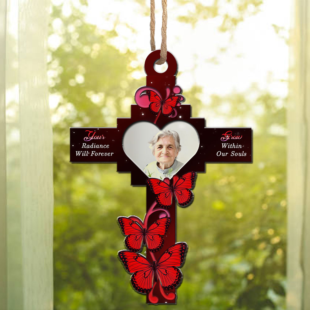 Custom Photo Memorial Hanging Decor, Remembrance Keepsake • God Has You In His Arms - Personalized Suncatcher
