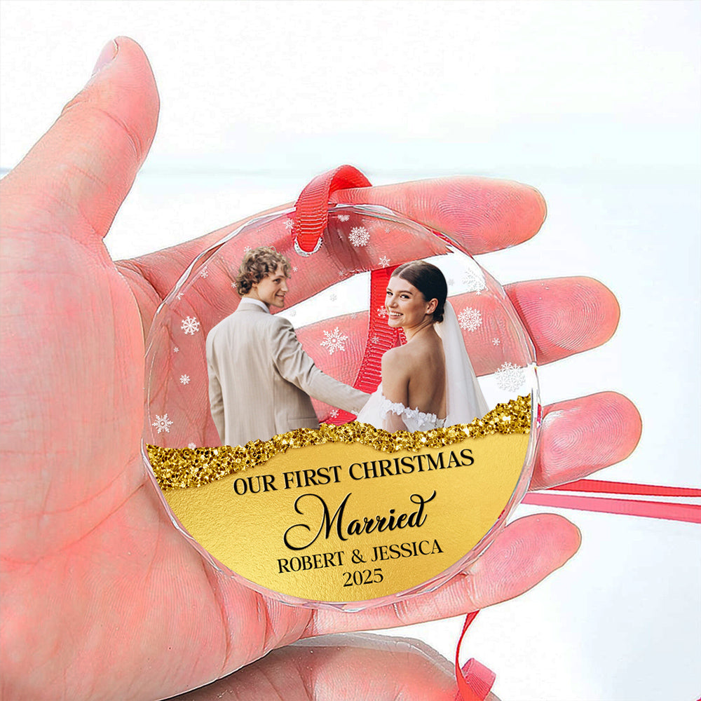 Custom Photo Couple Christmas Ornament, Anniversary Gift • The Year We Became - Personalized Glass Ornament