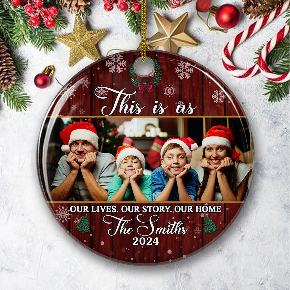 Custom Photo Couple Christmas Ornament, Anniversary Gift • This Is Us - Personalized Photo Circle Ceramic Ornament