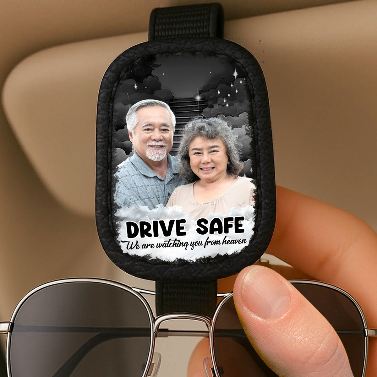 Watching You From Heaven - Personalized Sunglasses Holder For Car Visor
