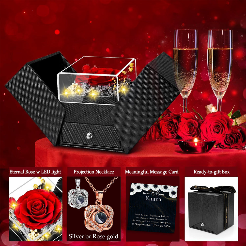 Always Remember - Personalized Preserved Rose With Projection Necklace