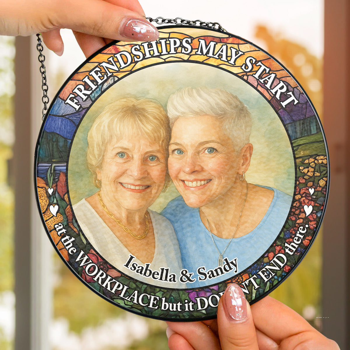Custom Photo Best Friend Hanging Decor, Friendship Birthday Gifts • Soulmate Besties - Personalized Window Hanging Suncatcher