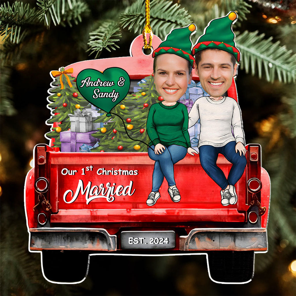 Custom Photo First Christmas Ornament Married, Gift for Newlyweds • Couple Photo 1st Christmas - Personalized Acrylic Ornament