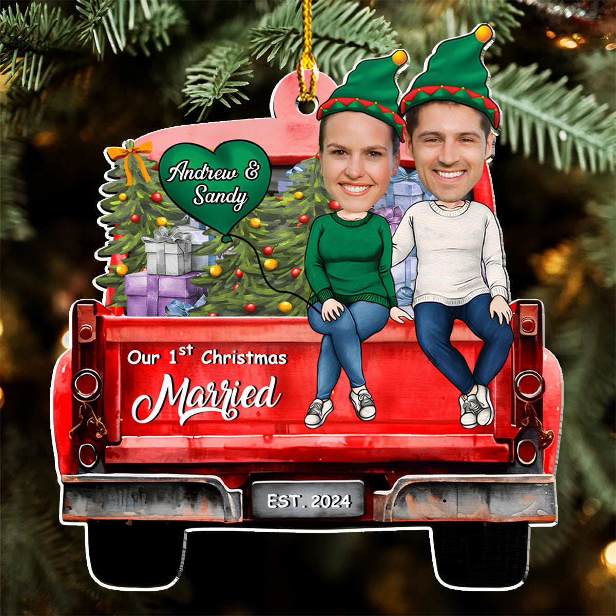 Custom Photo First Christmas Ornament Married, Gift for Newlyweds • Couple Photo 1st Christmas - Personalized Acrylic Ornament