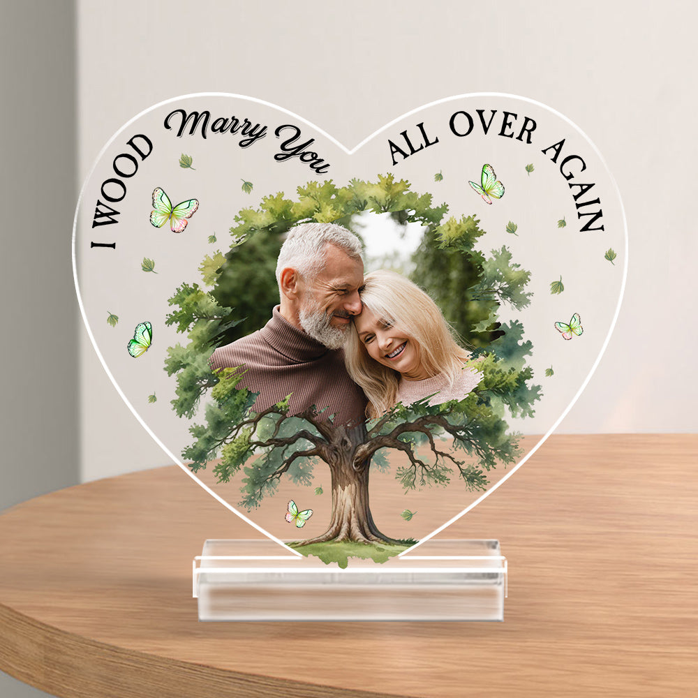 Custom Couple's Decor, Anniversary & Wedding Gift • Marry You All Over Again - Personalized Acrylic Plaque With Base